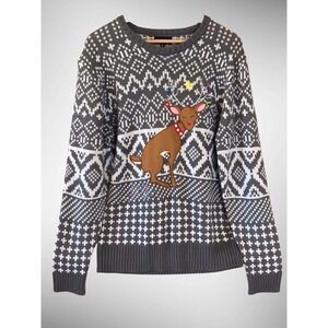 Carbon Ugly Christmas Sweater Reindeer Pooping Lights Mens L Gray Fair Isle Top